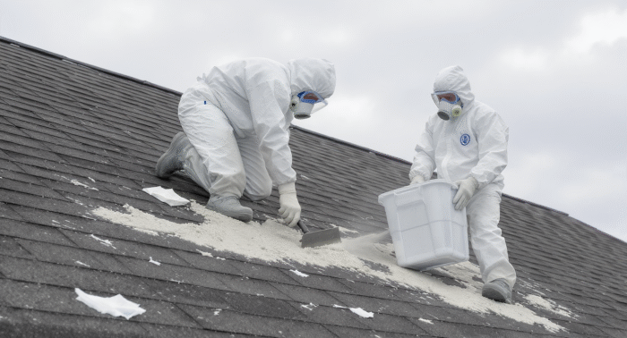 retirando asbestos de un tejado